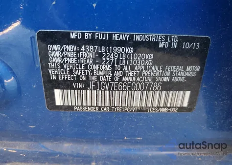 2014 Subaru Impreza Wrx из США, поврежденный, VIN JF1GV7E66EG007786